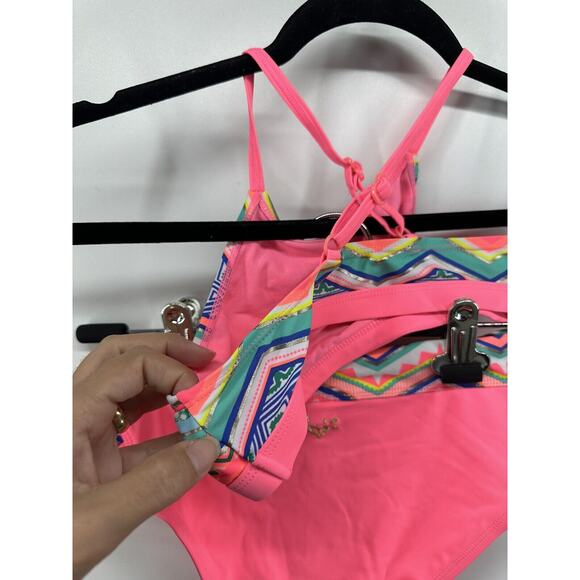 Justice Girls Pink Geometric Print 2pc Bikini Set Bathing‎ Suit Sz 8 NEW No Tags - Picture 7 of 11